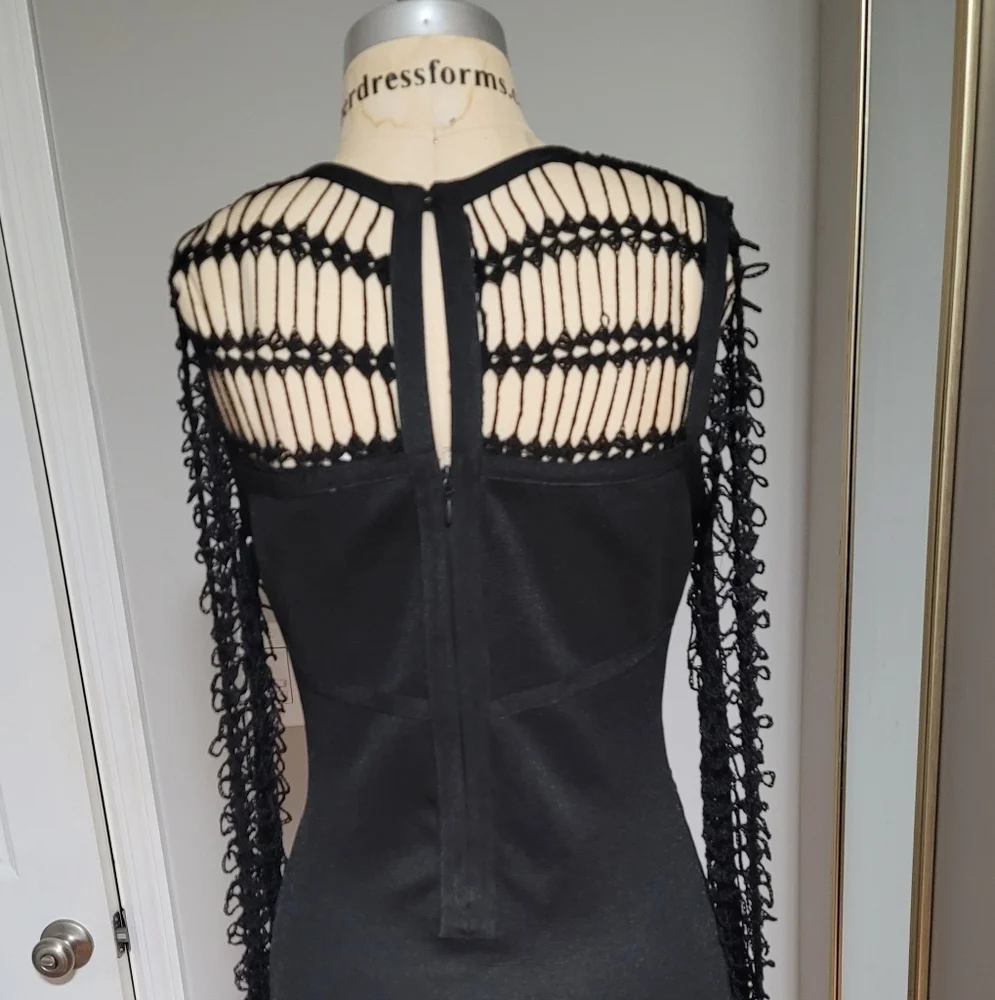 Wow, Couture Black Crochet Sleeve Dress - Picture 6 of 7